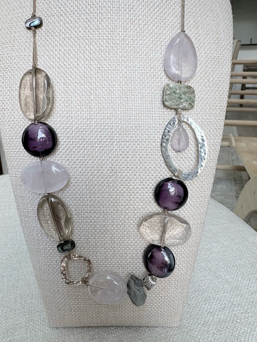 Silpada Sterling Silver Amethyst, Feldspar, Quartz & Glass Nklc, N2104